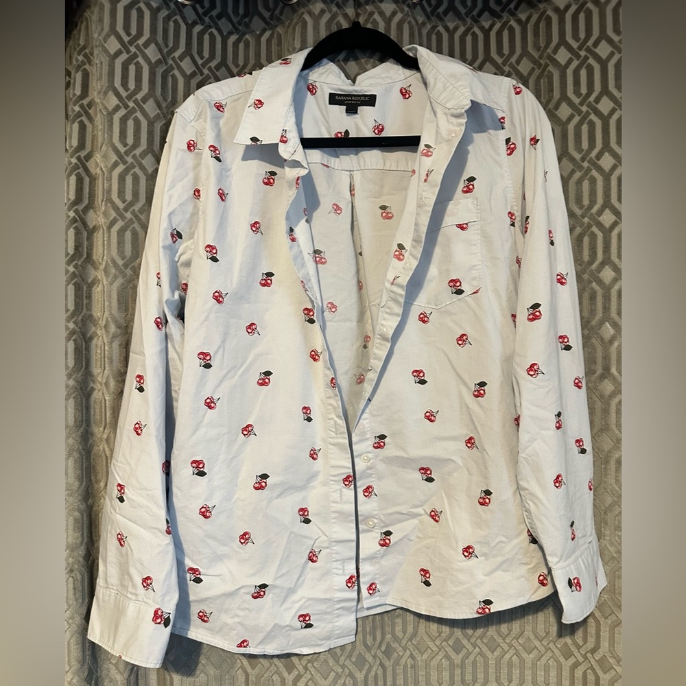Banana Republic light blue Button-Down with Red cherry Pattern